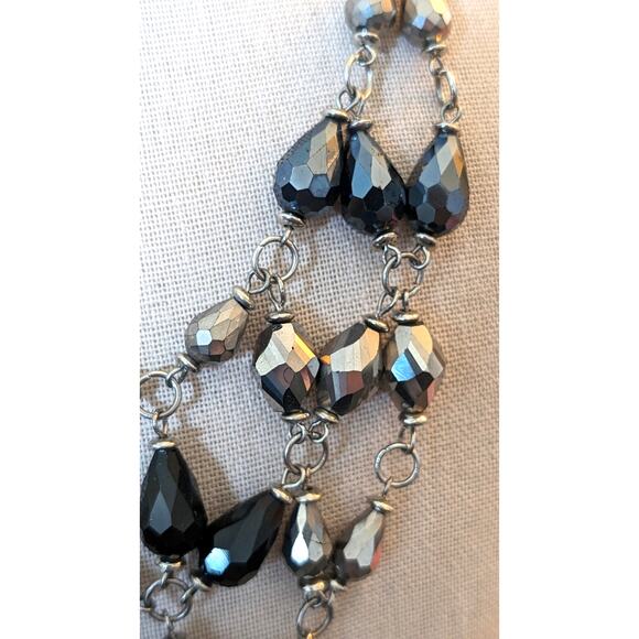 Silver & Black Metallic Crystal Web Beaded Silvertone Chain Statement Necklace - Picture 2 of 5